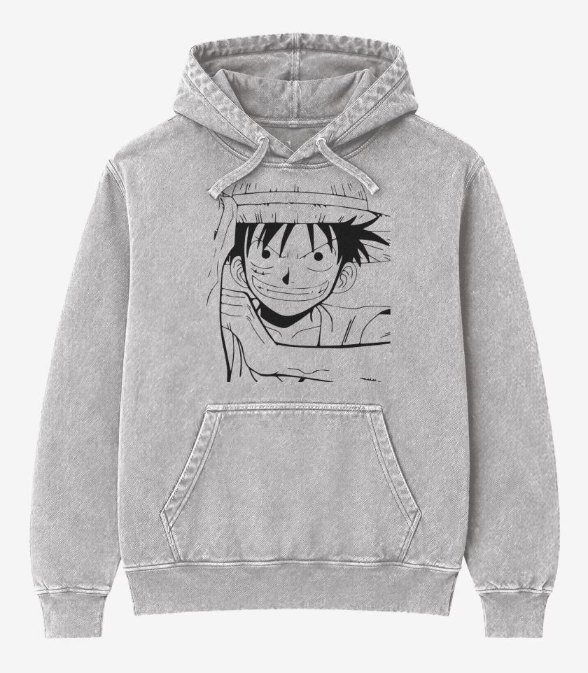 Poleron Canguro Acid Wash Gris Melange de Luffy