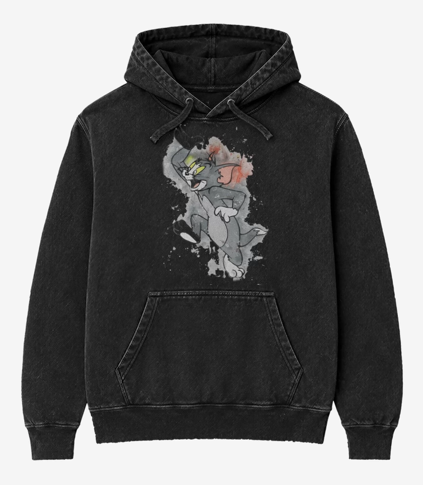 Poleron Canguro Acid Wash Negro de Tom