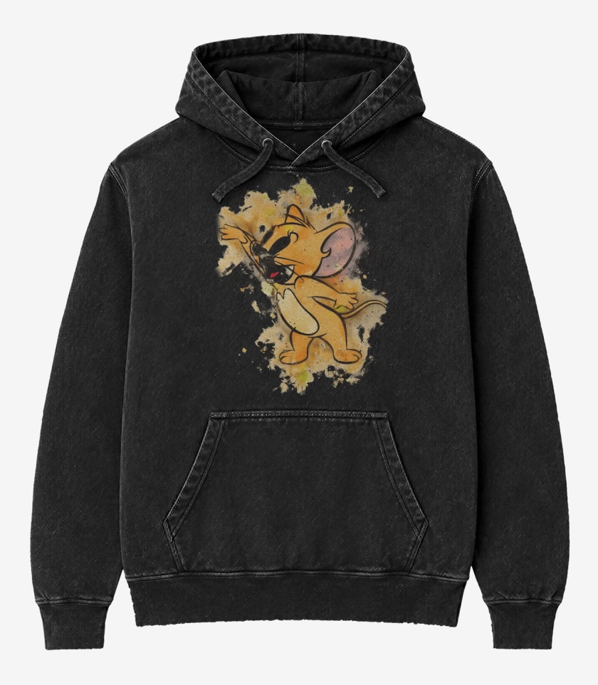 Poleron Canguro Acid Wash Negro de Jerry