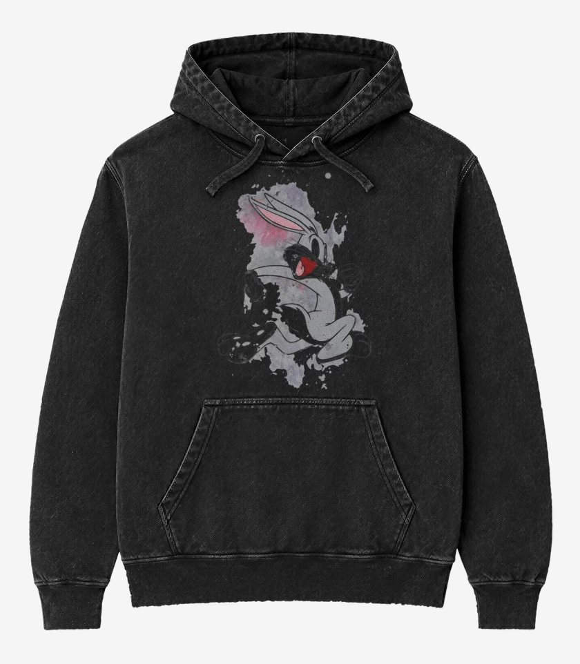 Poleron Canguro Acid Wash Negro de Bugs 