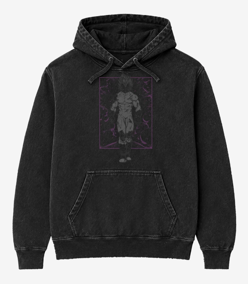 Poleron Canguro Acid Wash Negro de Hakaishin