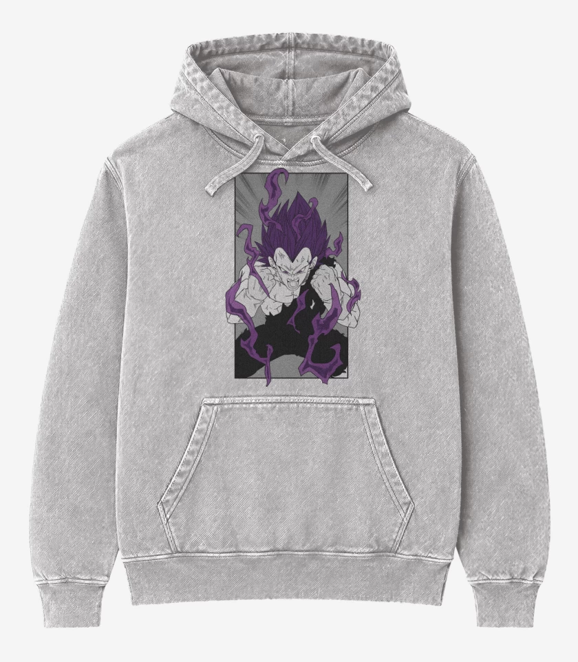 Poleron Canguro Acid Wash Gris Melange de Vegeta Ultraego