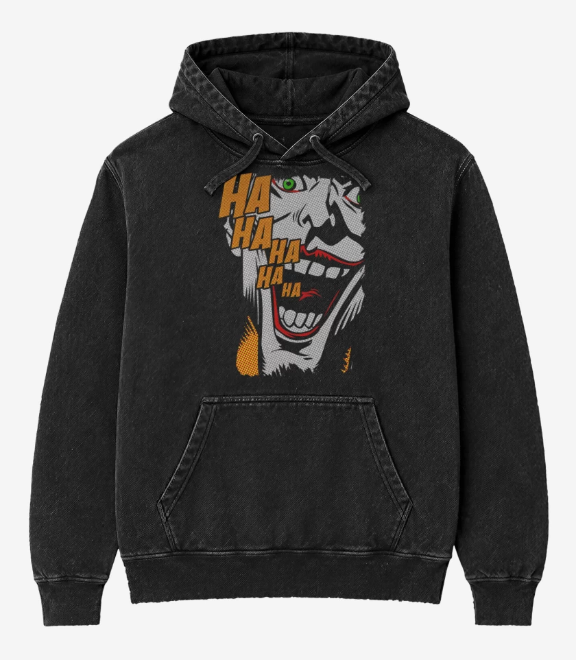 Poleron Canguro Acid Wash Negro de Ha Ha Ha