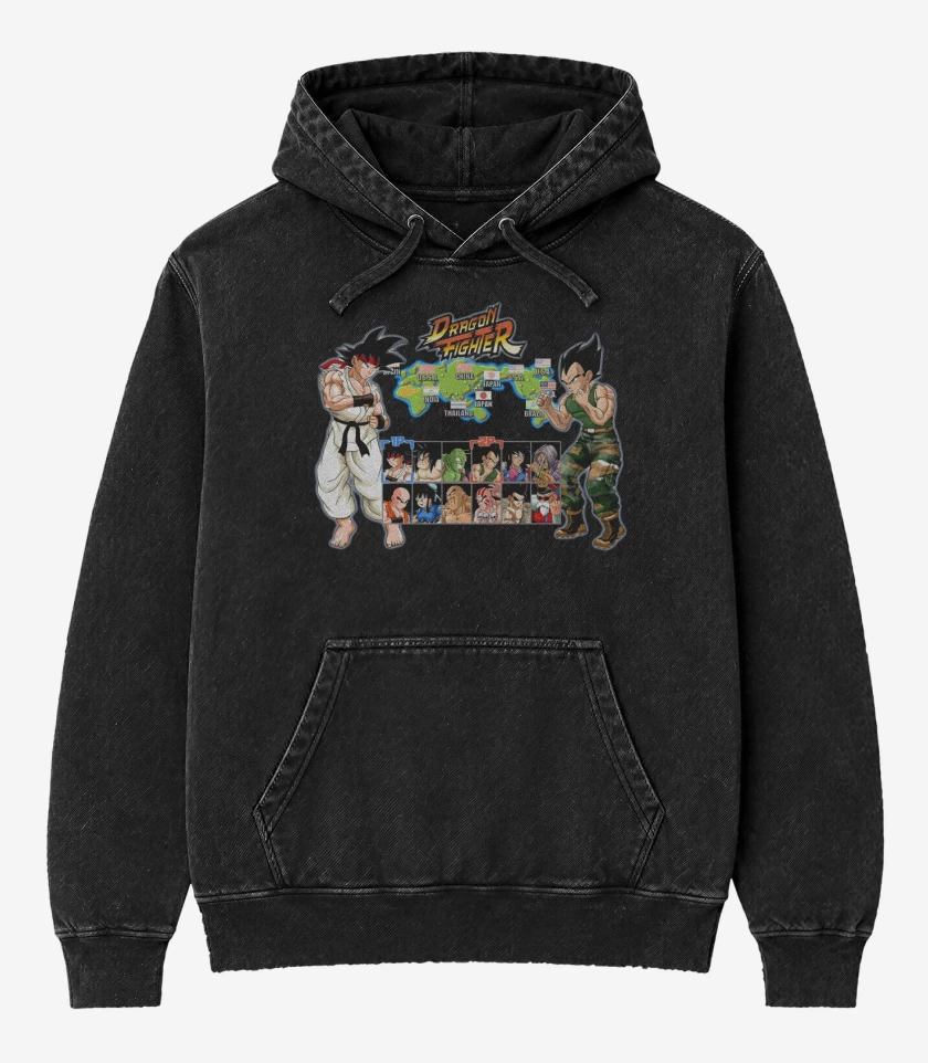 Poleron Canguro Acid Wash Negro de Dragon Fighter 