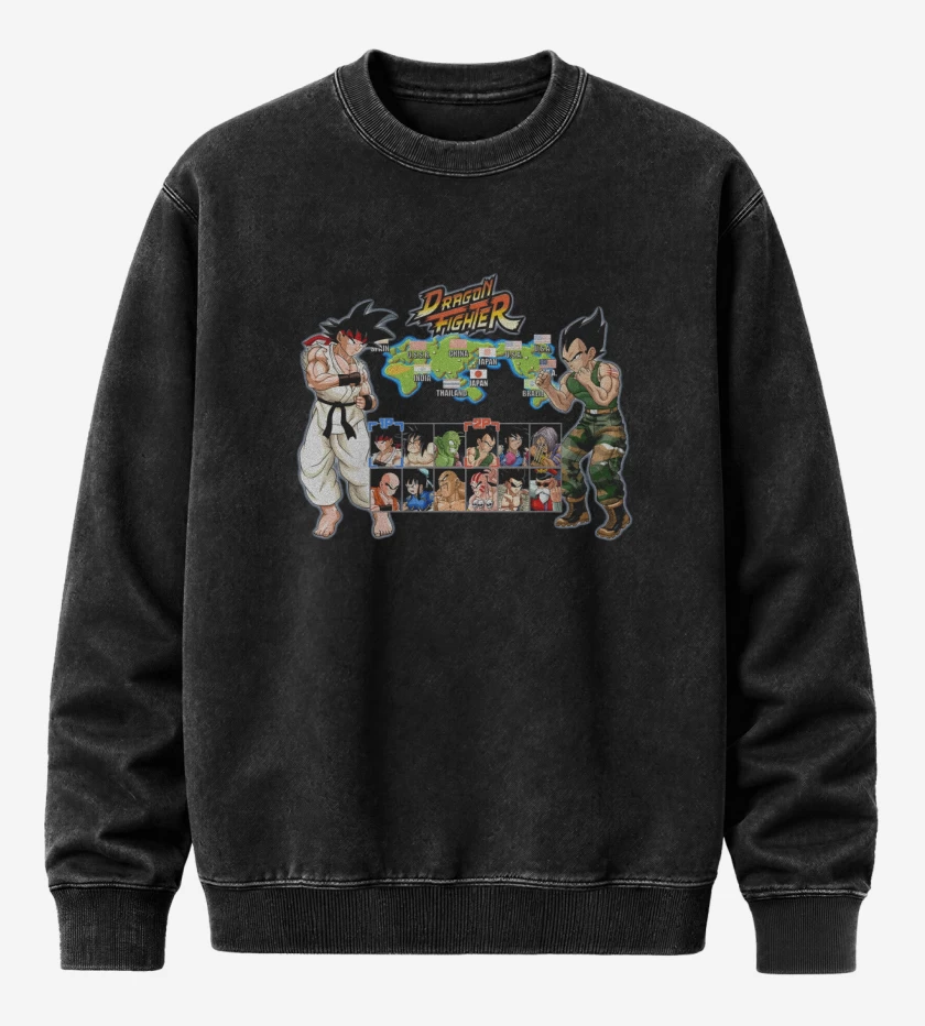 Poleron Polo Acid Wash Negro de Dragon Fighter 