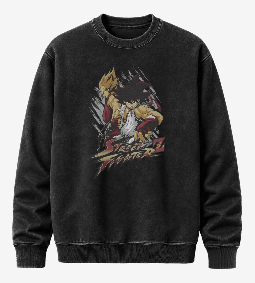 Poleron Polo Acid Wash Negro de Street Fighter Z