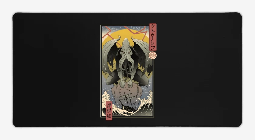 Mouse pad Gamer Negro de Cthulhu Ukiyo-e