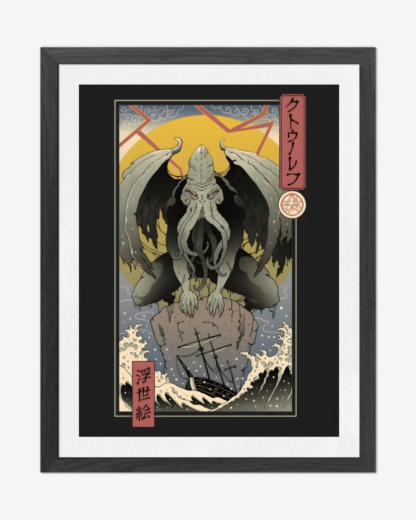 Cuadro decorativo Negro de Cthulhu Ukiyo-e