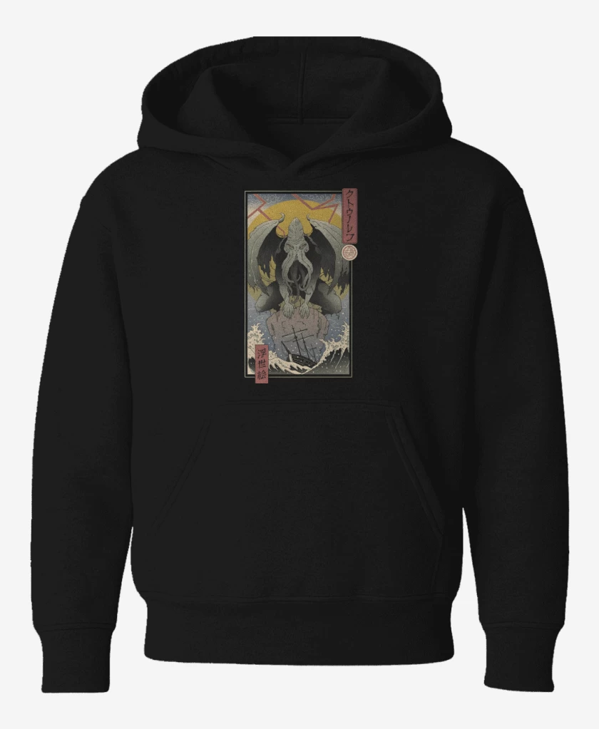 Poleron de niño Negro de Cthulhu Ukiyo-e