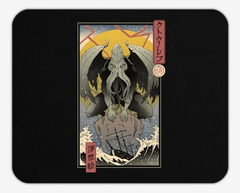 Mousepad Negro de Cthulhu Ukiyo-e