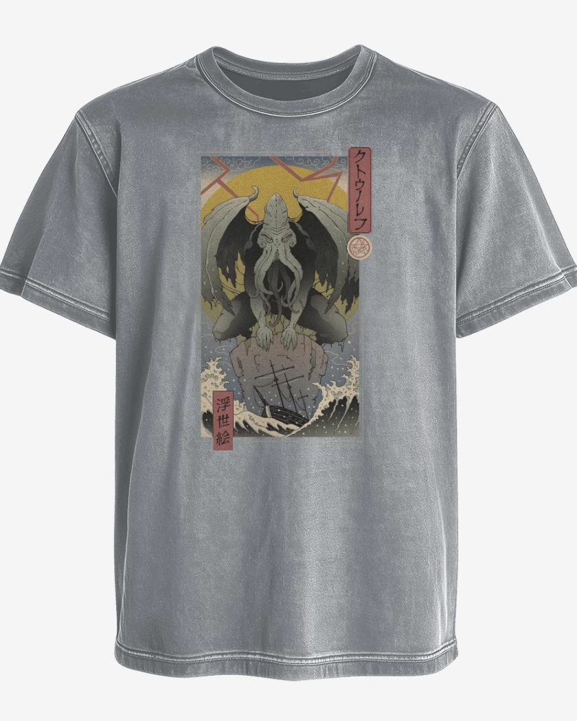 Polera desgastada Cthulhu Ukiyo-e