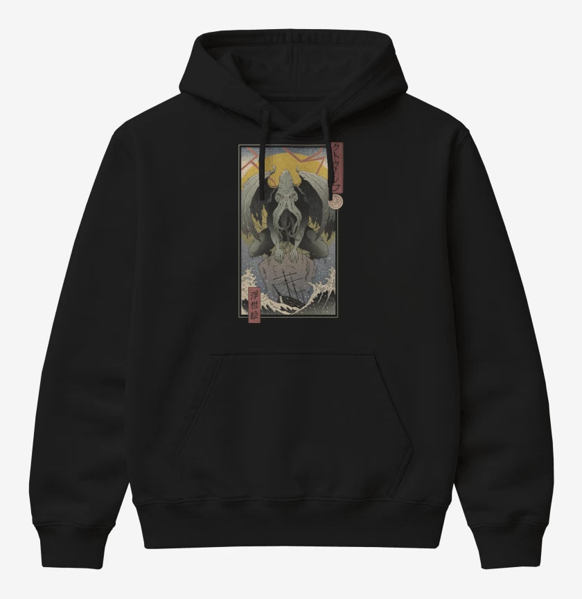 Poleron Canguro básico Negro de Cthulhu Ukiyo-e