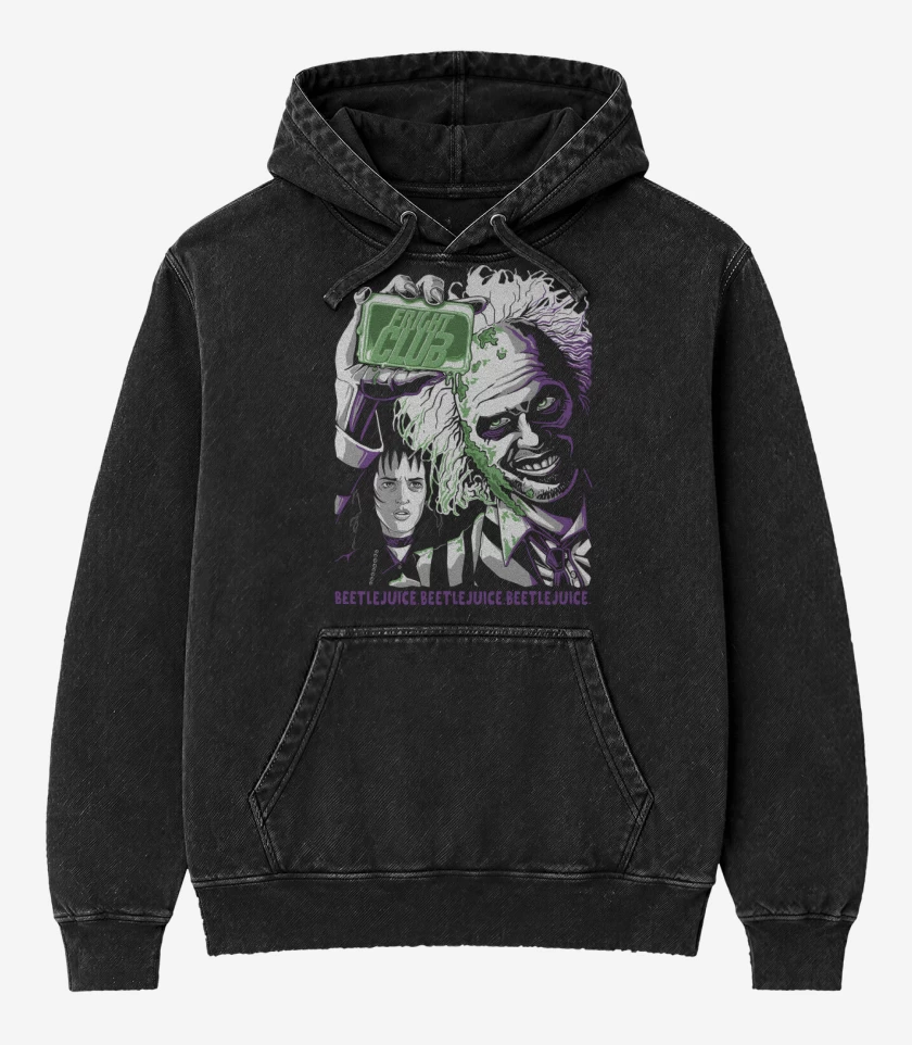 Poleron Canguro Acid Wash Negro de Fright Club