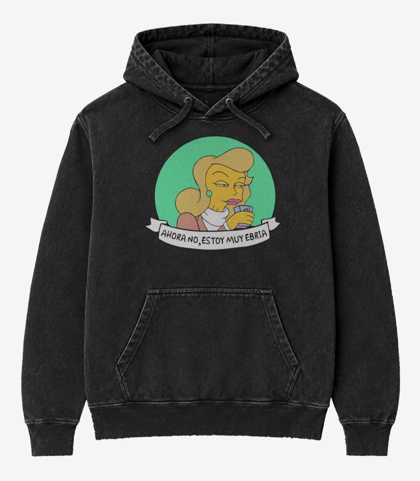 Poleron Canguro Acid Wash Negro de Estoy muy ebria