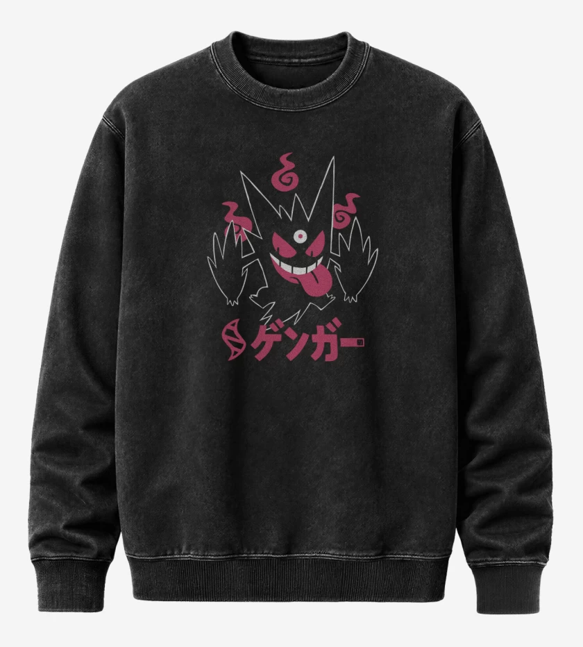 Poleron Polo Acid Wash Negro de Mega Gengar