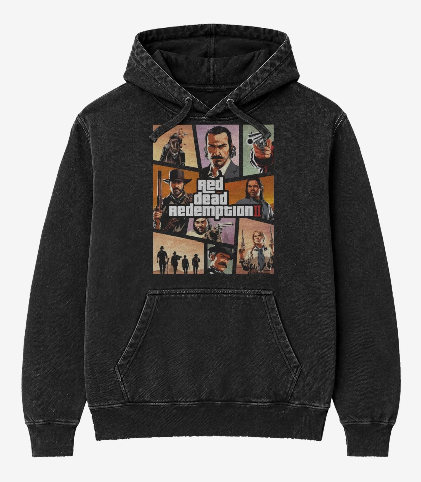 Poleron Canguro Acid Wash Negro de Red Dead Redmption II