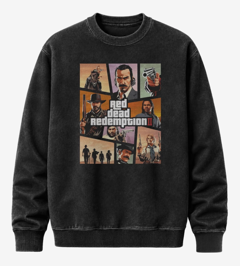 Poleron Polo Acid Wash Negro de Red Dead Redmption II