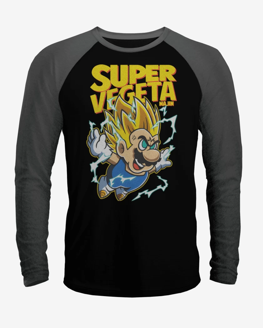 Polera Raglan Negro / Negro Heather de Super Majin Vegeta 