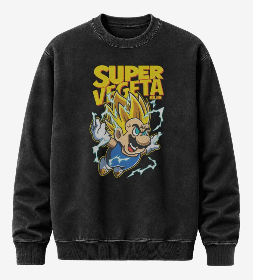 Poleron Polo Acid Wash Negro de Super Majin Vegeta 