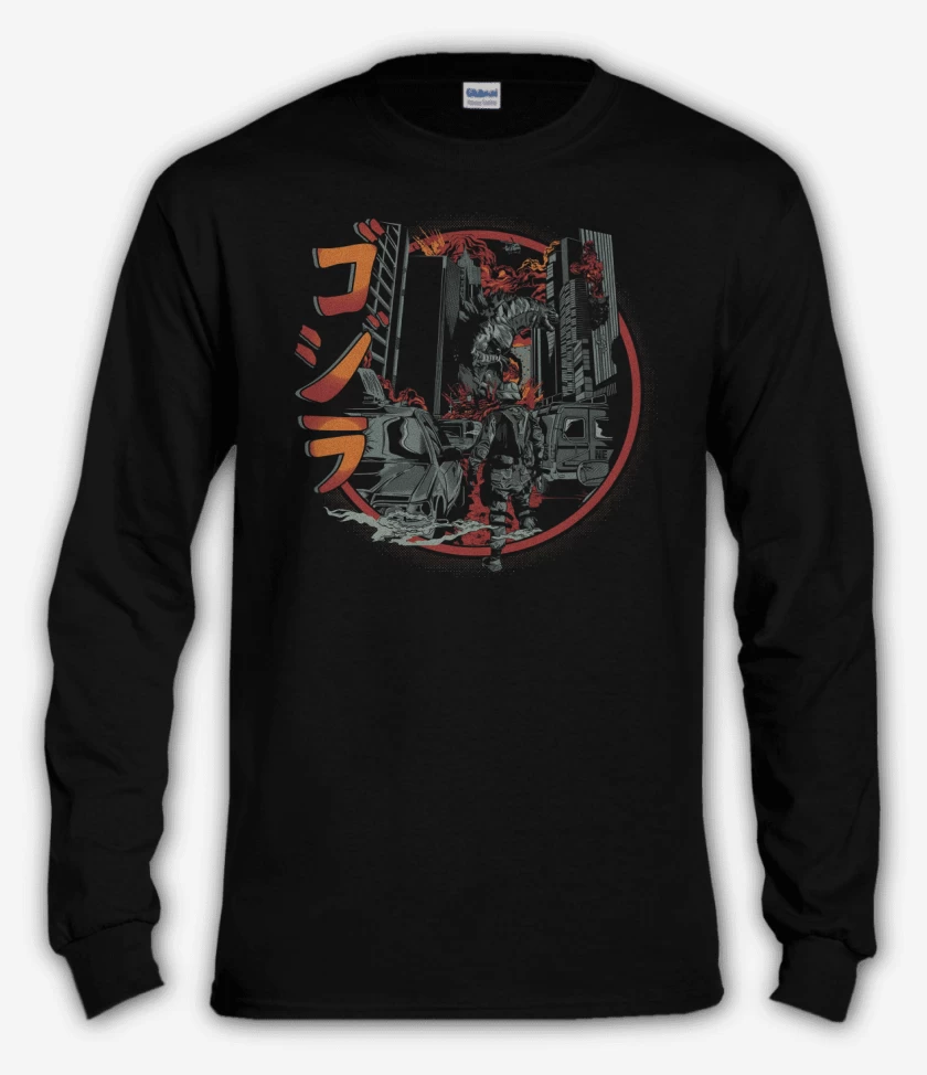 Polera manga larga Negro de Destrucción de Godzilla