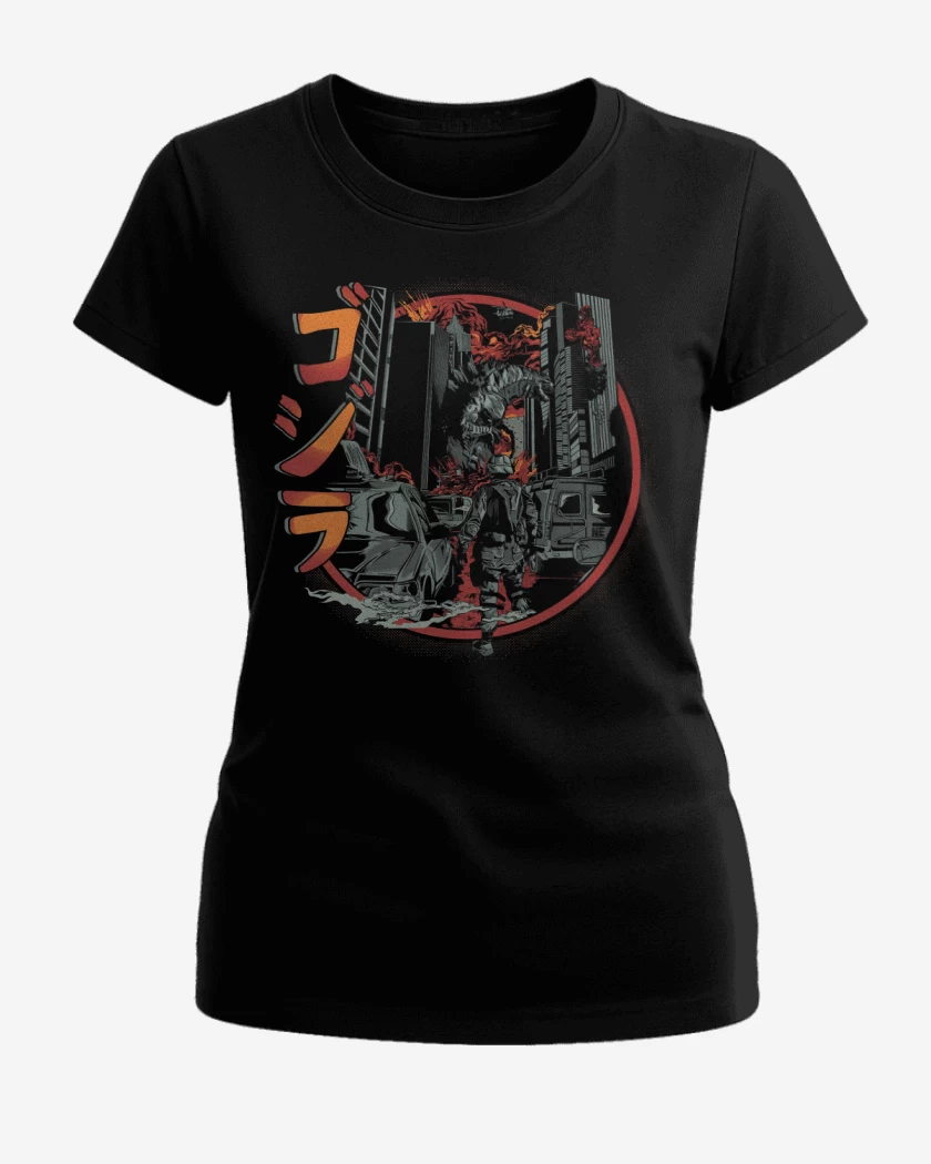 Polera de Mujer Negro de Destrucción de Godzilla