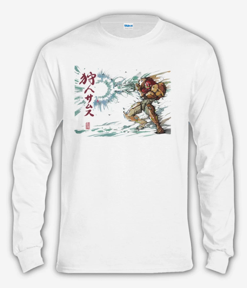 Polera manga larga Blanco de Samus Shot Cannon