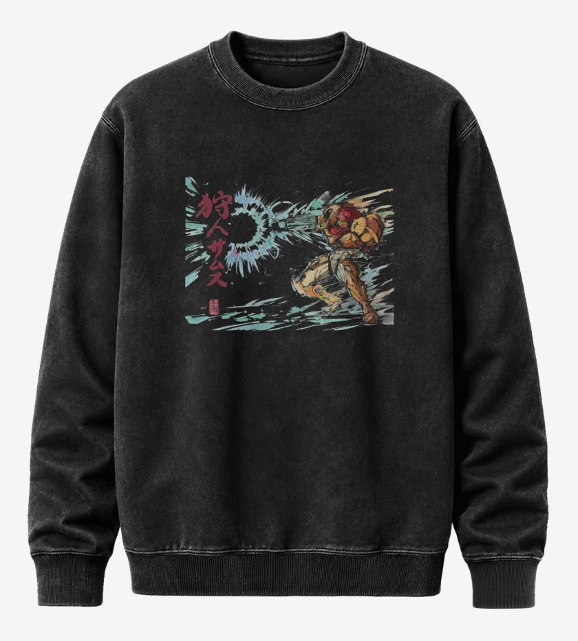 Poleron Polo Acid Wash Negro de Samus Shot Cannon