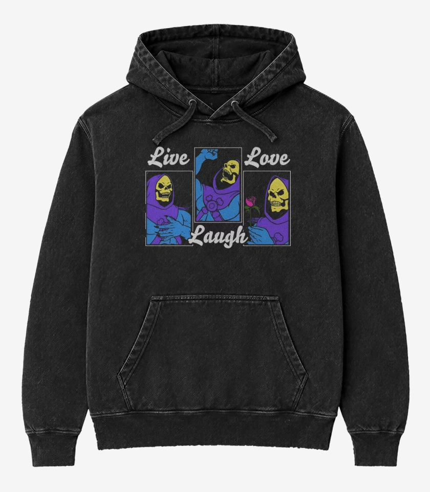 Poleron Canguro Acid Wash Negro de Live Laugh Love