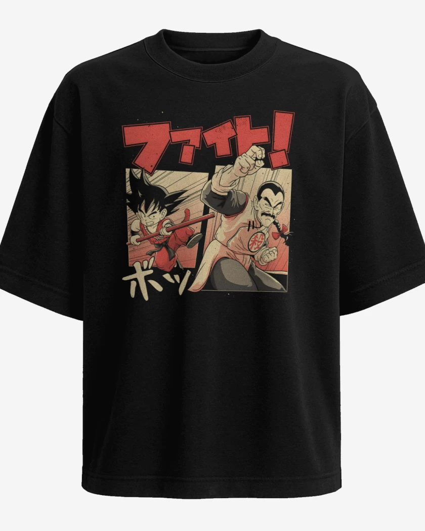 Polera Oversize Negro de Goku vs Tao Pai Pai