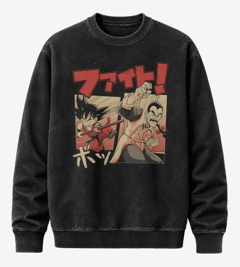 Poleron Polo Acid Wash Negro de Goku vs Tao Pai Pai