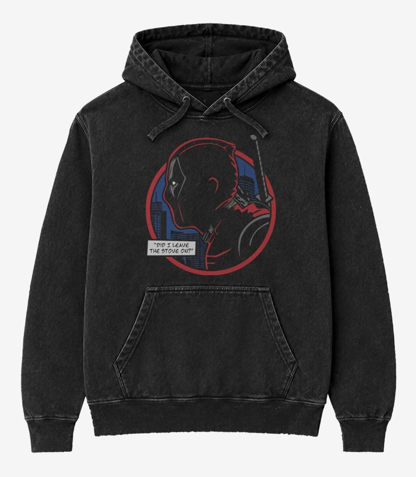 Poleron Canguro Acid Wash Negro de Perfil