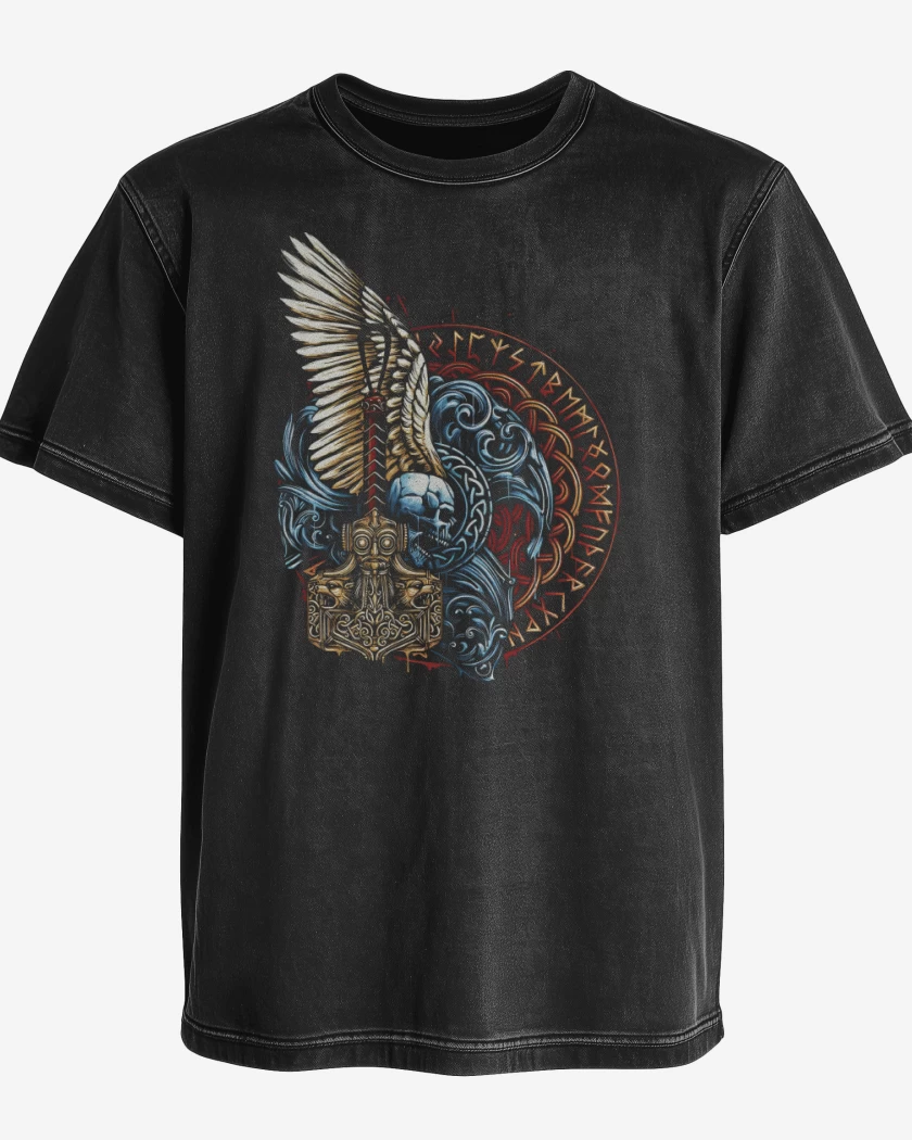 Polera desgastada Negro de Thor Mjolnir