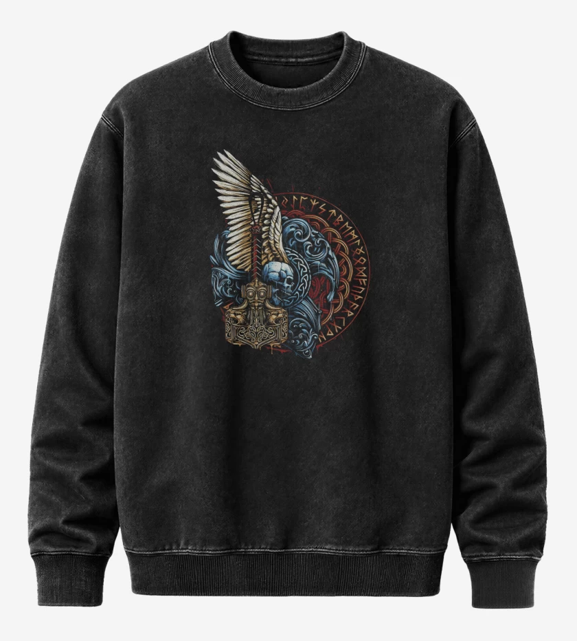 Poleron Polo Acid Wash Negro de Thor Mjolnir