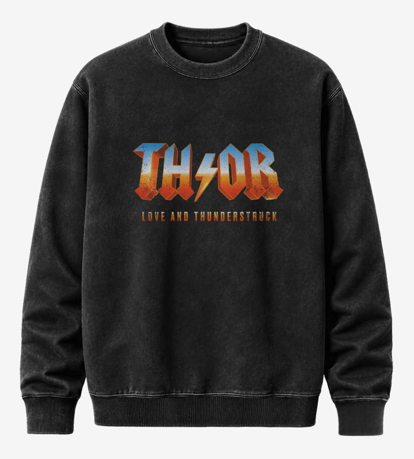 Poleron Polo Acid Wash Negro de Love and Thunderstruck