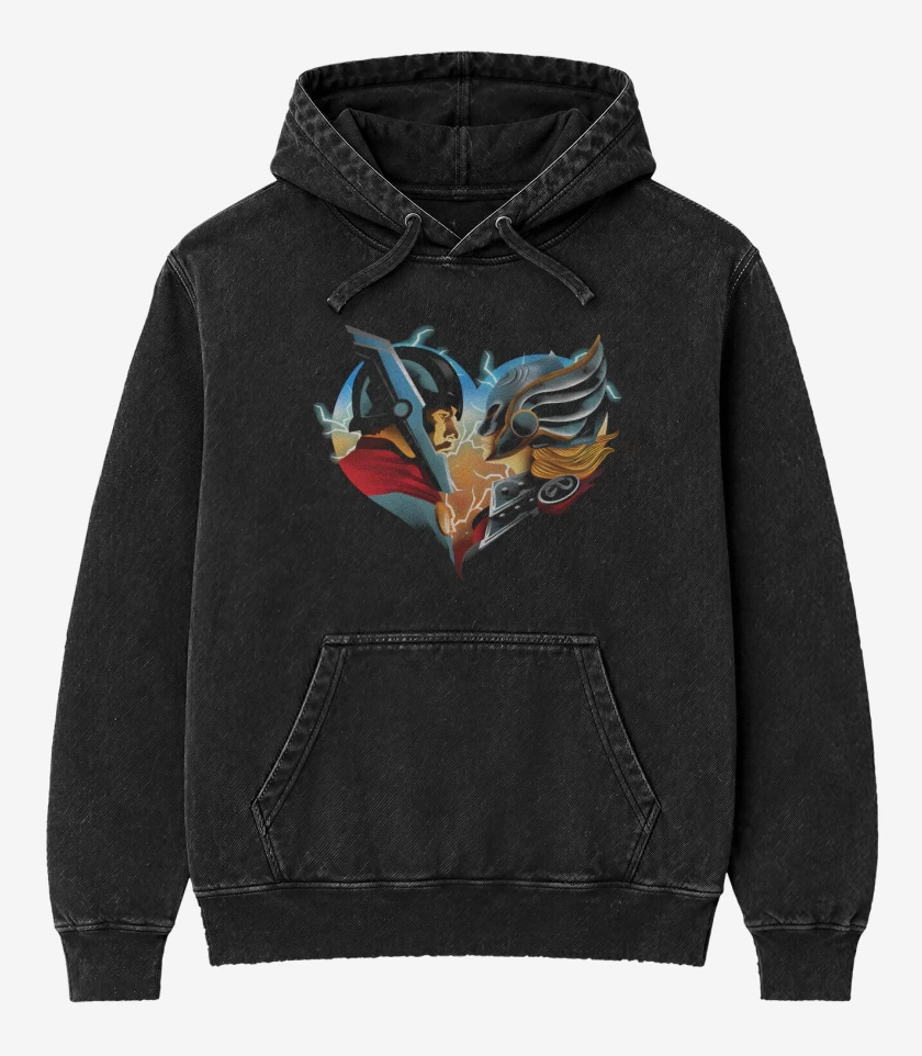 Poleron Canguro Acid Wash Negro de Love and Thunder
