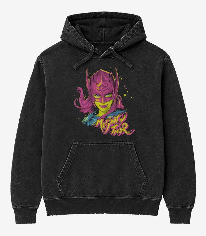 Poleron Canguro Acid Wash Negro de Mighty Thor
