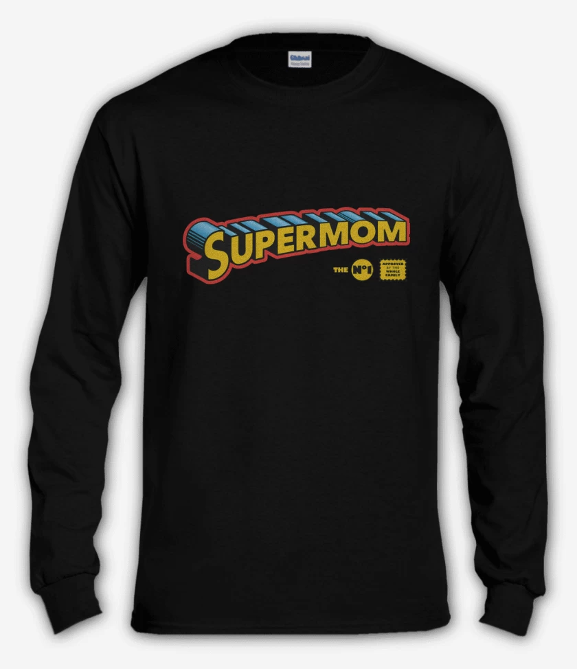 Polera manga larga Negro de Super Mamá