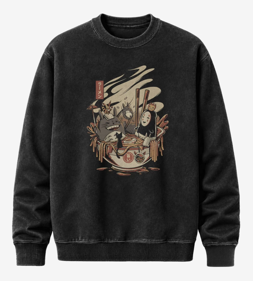 Poleron Polo Acid Wash Negro de Ghibli Ramen