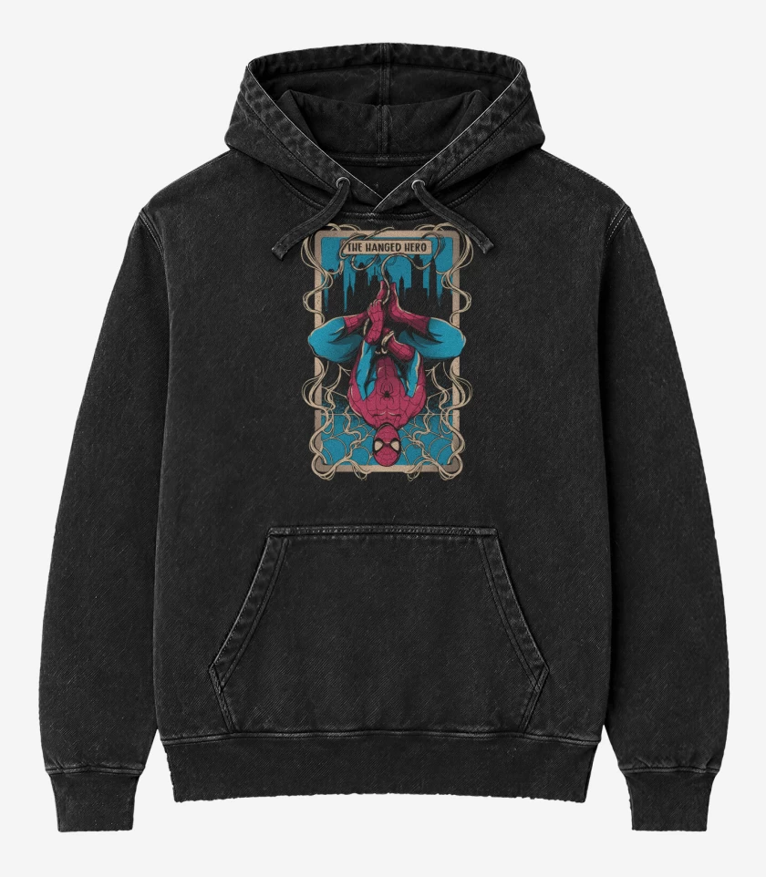 Poleron Canguro Acid Wash Negro de The Hanged Hero