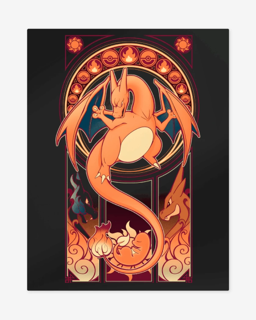 Print metalico Negro de Dios Charizard