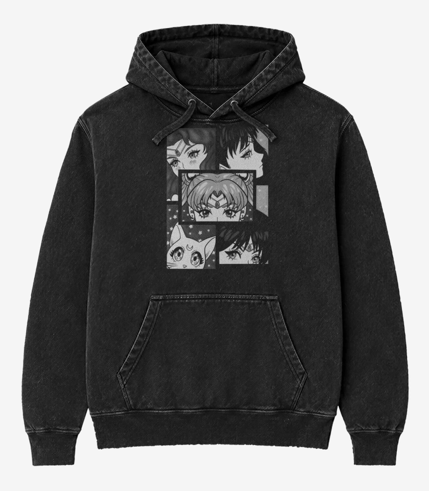 Poleron Canguro Acid Wash Negro de Signo Lunar