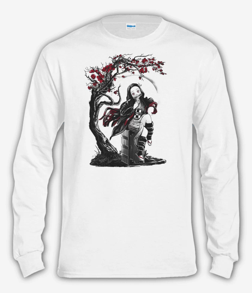 Polera manga larga Blanco de Nezuko Kawai