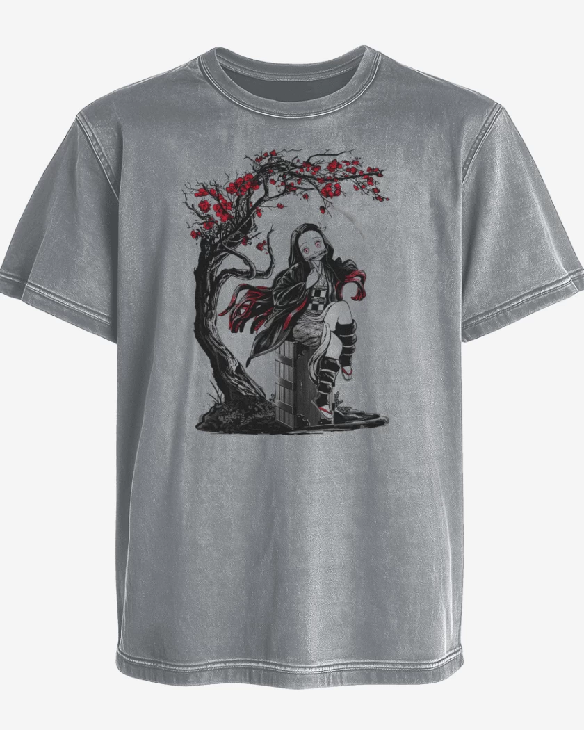 Polera desgastada Gris Melange de Nezuko Kawai