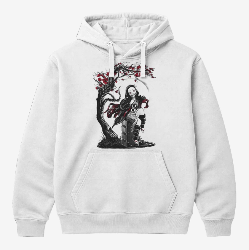 Polerón Canguro Blanco de Nezuko Kawai