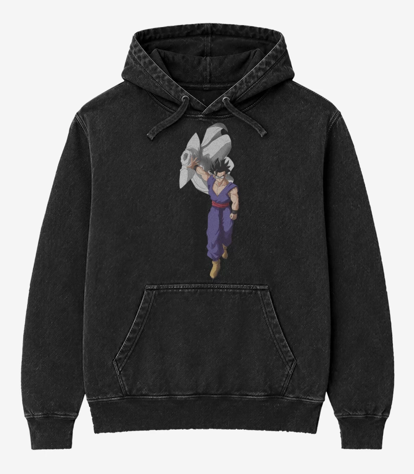 Poleron Canguro Acid Wash Negro de Gohan Super Hero