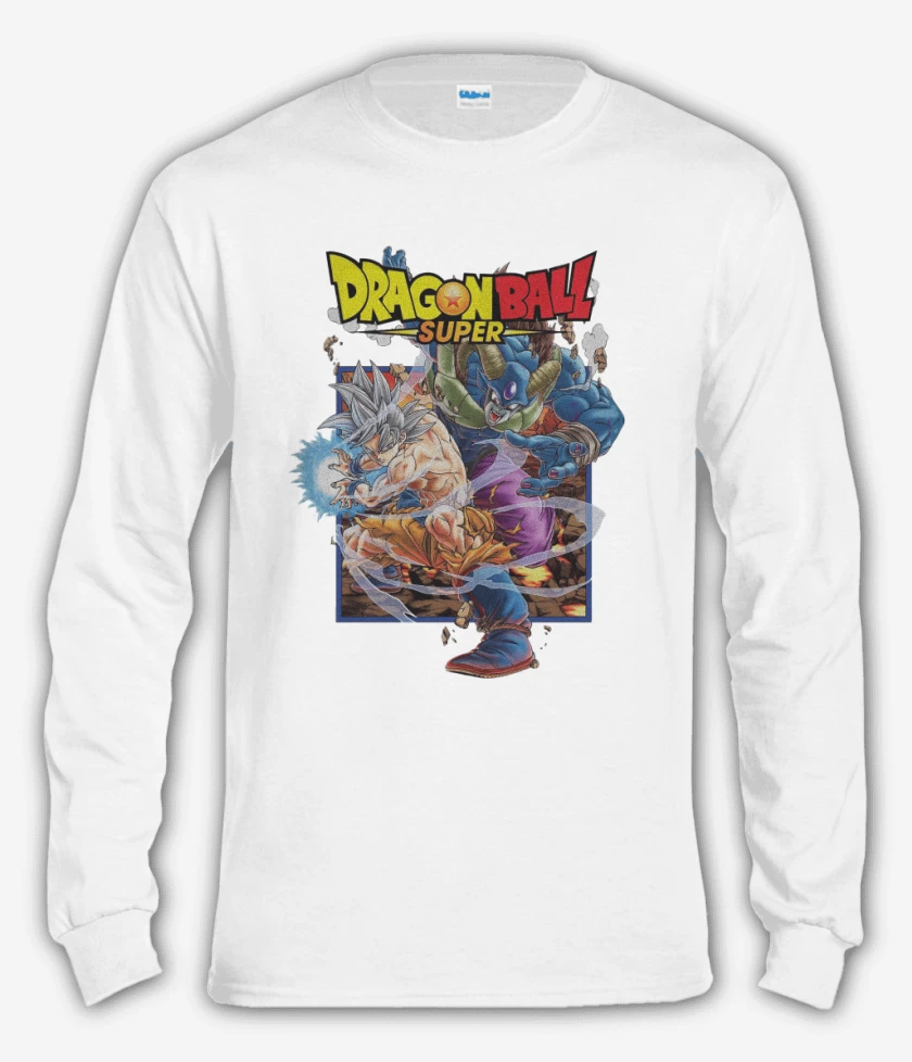 Polera manga larga Blanco de Goku vs Moro
