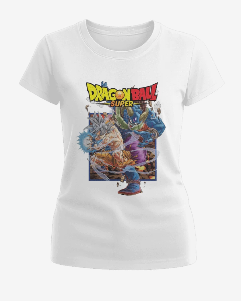 Polera de Mujer Blanco de Goku vs Moro