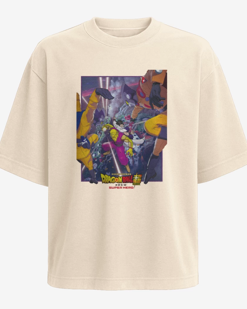 Polera Oversize Beige de Dragon ball Super hero Poster