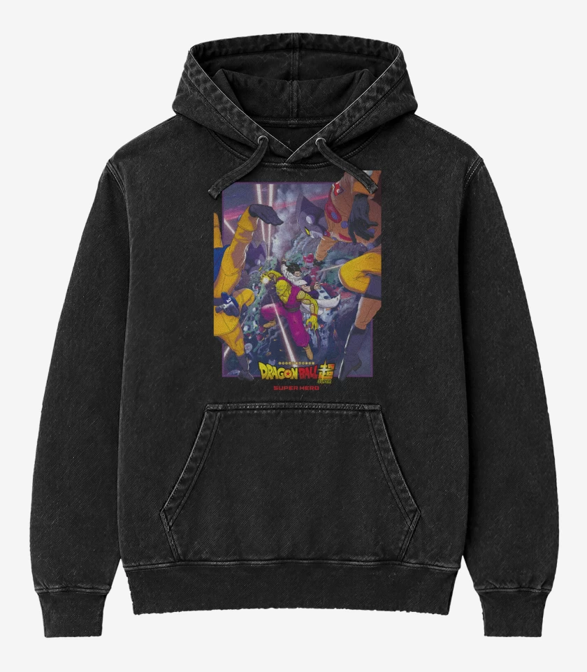 Poleron Canguro Acid Wash Negro de Dragon ball Super hero Poster