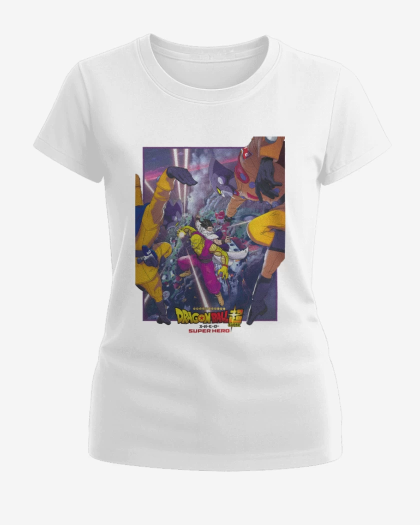 Polera de Mujer Blanco de Dragon ball Super hero Poster
